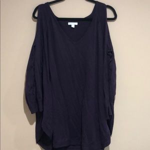 NY&Co Purple 3/4 Tie Up Sleeve Open Shoulder Top